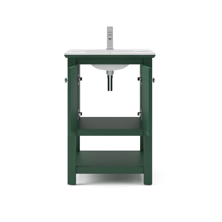 Manchester 24" Dark Green Freestanding Single Sink Vanity with White Ceramic Top