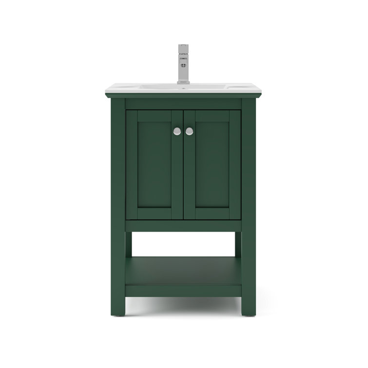 Manchester 24" Dark Green Freestanding Single Sink Vanity with White Ceramic Top