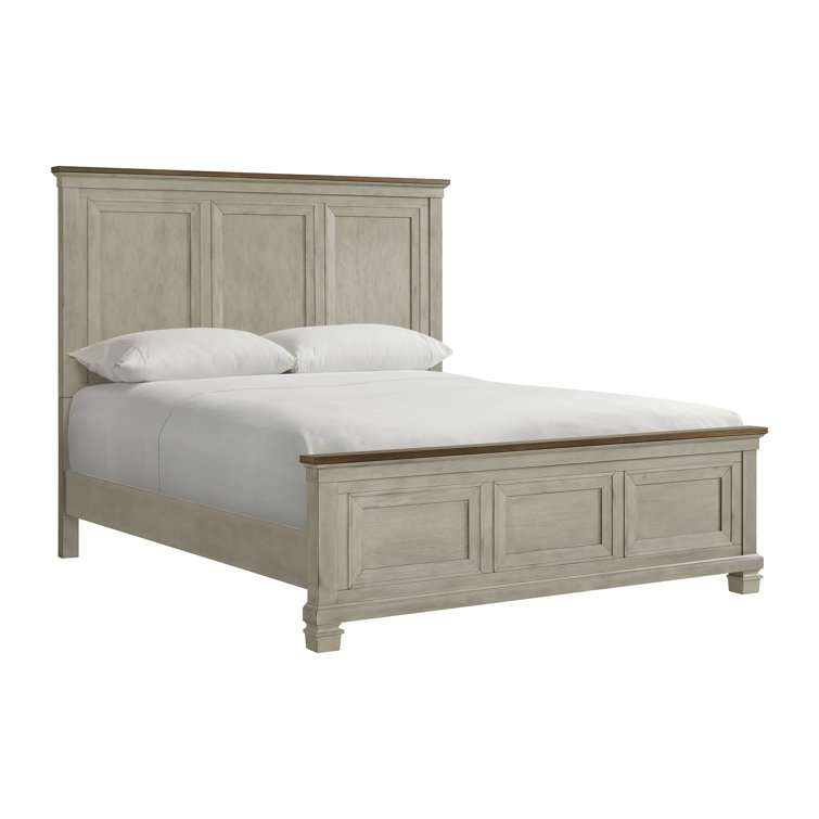 Bloomfield King Panel 3PC Bedroom Set in Washed Stone and Medium Brown Wood