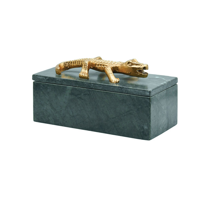 Green Marble Decorative Box with Brass Alligator Handle