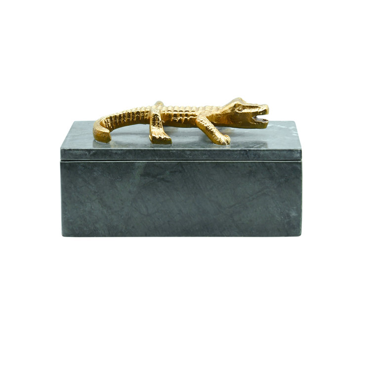 Green Marble Decorative Box with Brass Alligator Handle