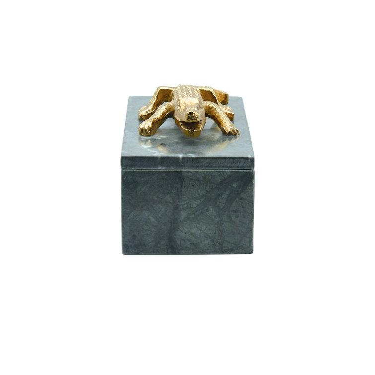 Green Marble Decorative Box with Brass Alligator Handle