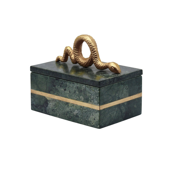 Green Marble and Metal Decorative Storage Box