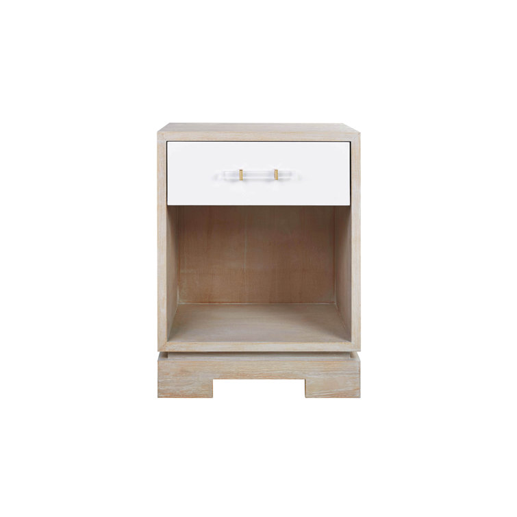 Beige and White Oak Rectangular Side Table with Storage
