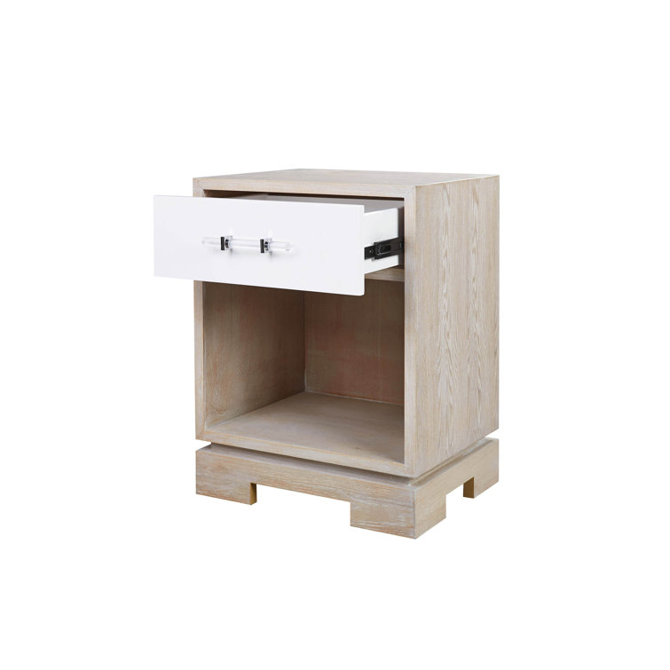 Beige and White Oak Rectangular Side Table with Storage