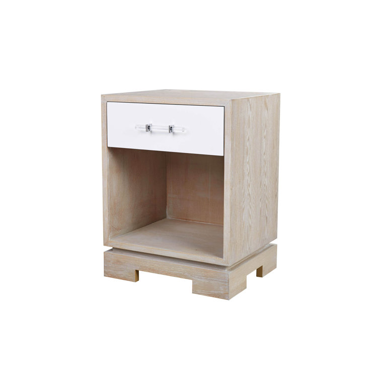 Beige and White Oak Rectangular Side Table with Storage