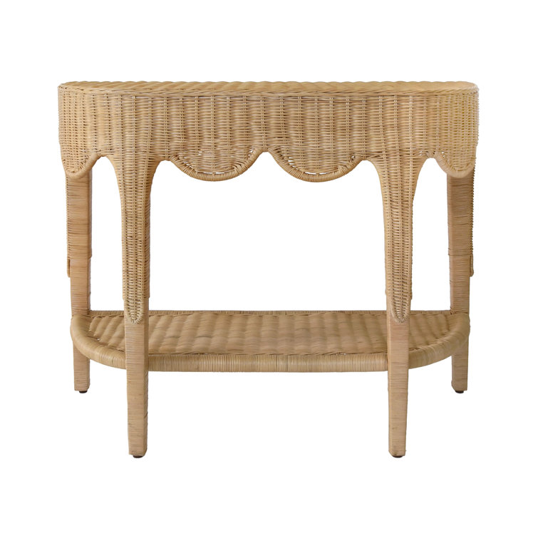 Nude Rattan Scalloped Demilune Hallway Table with Storage