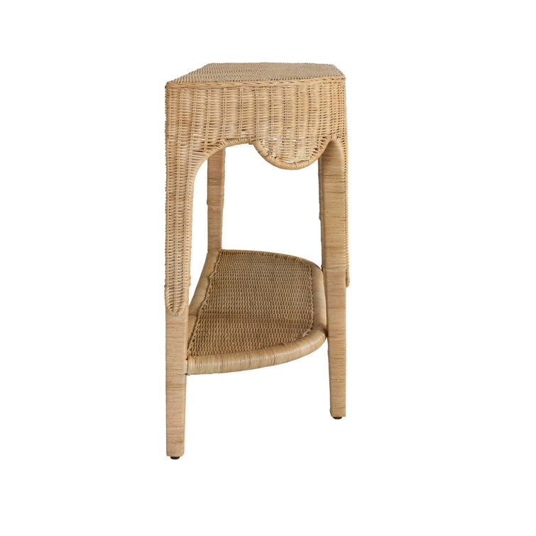 Nude Rattan Scalloped Demilune Hallway Table with Storage