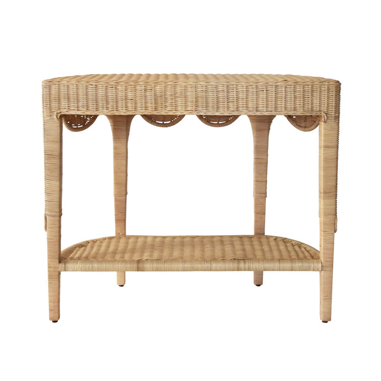 Nude Rattan Scalloped Demilune Hallway Table with Storage