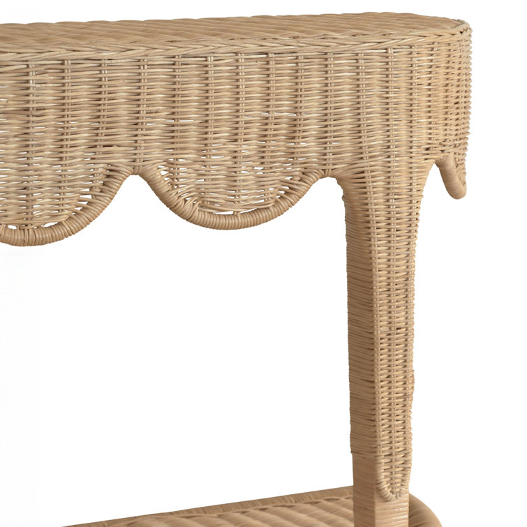 Nude Rattan Scalloped Demilune Hallway Table with Storage