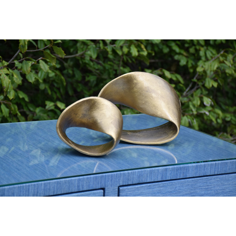 Textured Brass Abstract Metal Sculpture, 6.75" H x 8.5" W