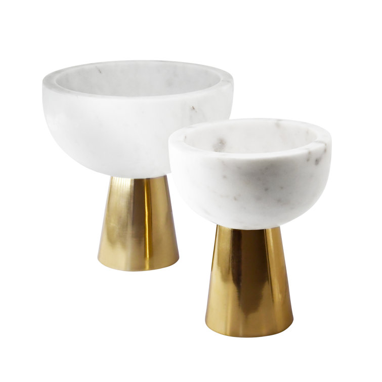 White Marble Decorative Bowl with Brass Stand