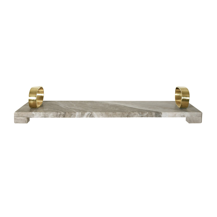 Beige Marble Tray with Brass Oval Handles