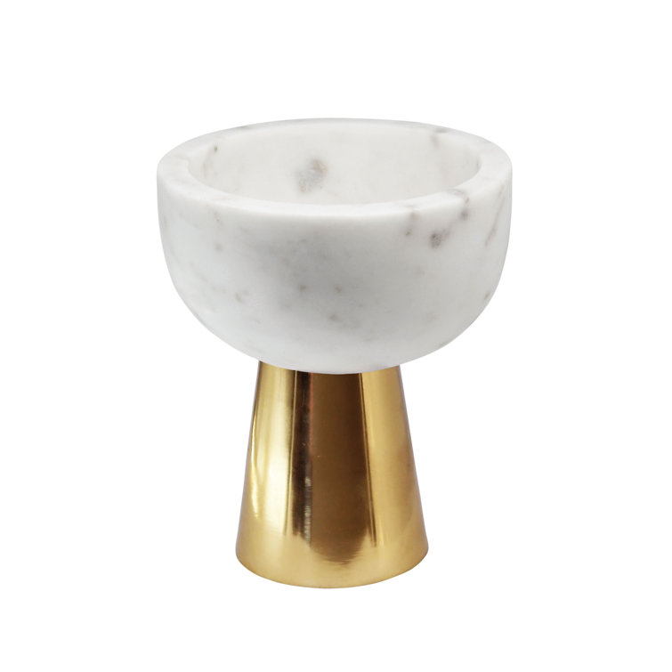 White Marble Decorative Bowl with Brass Stand