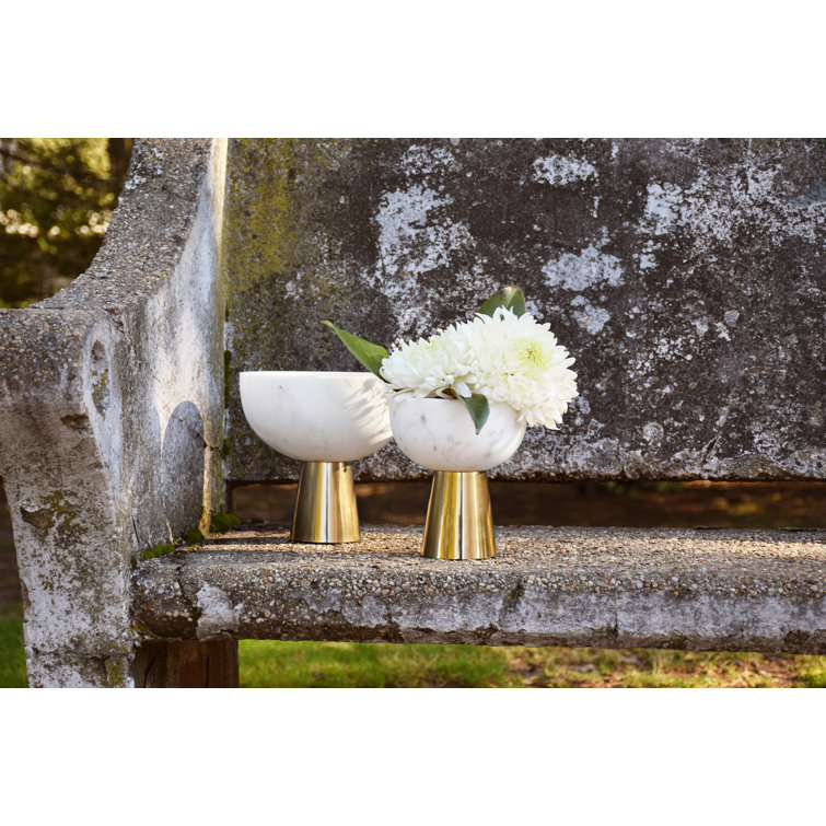 White Marble Decorative Bowl with Brass Stand