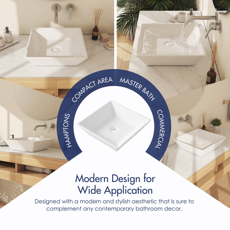 Naples 16.5" White Ceramic Square Vessel Sink