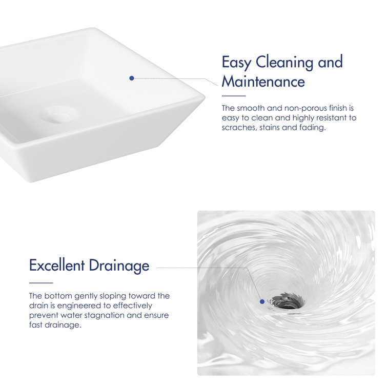 Naples 16.5" White Ceramic Square Vessel Sink