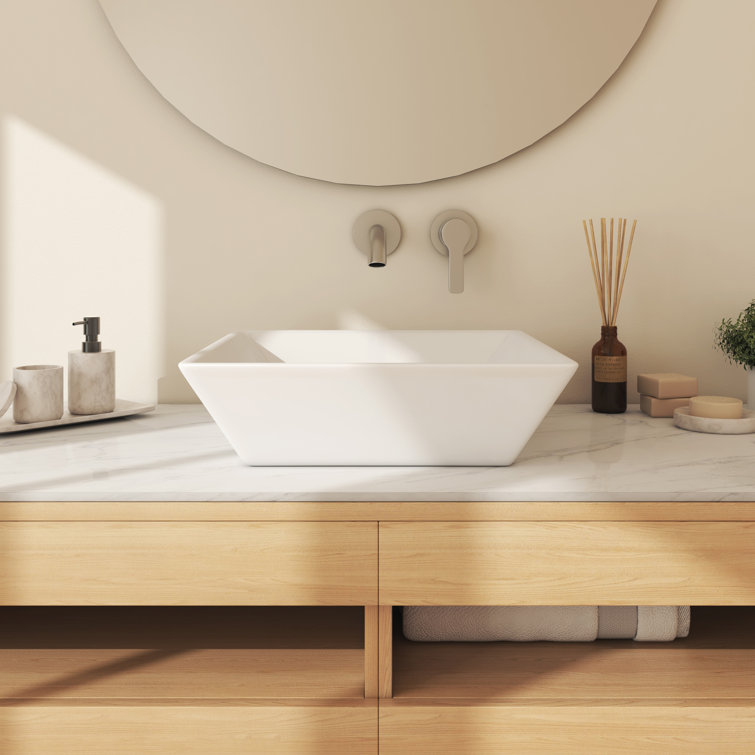 Naples 16.5" White Ceramic Square Vessel Sink
