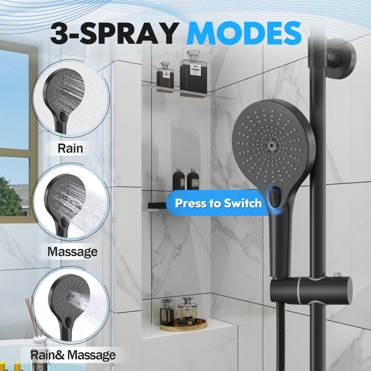 10-Inch Black Round Handheld Rain Shower System with Adjustable Height