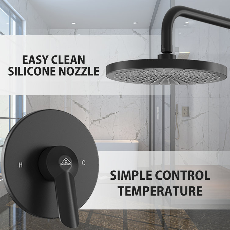10-Inch Black Round Handheld Rain Shower System with Adjustable Height