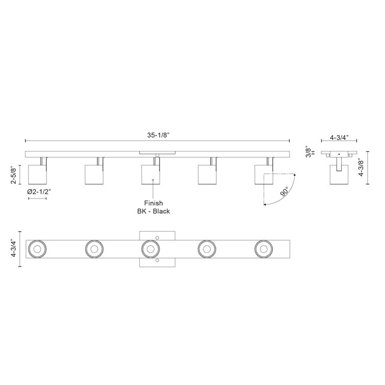 Arnold Black 50W LED 5-Head Adjustable Track Light