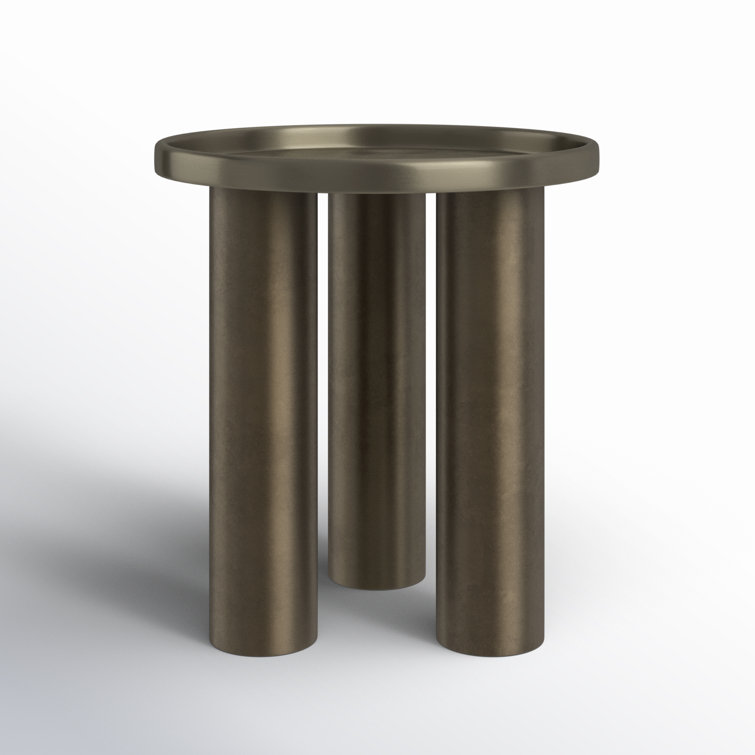 Industrial Nickel Round Iron Three-Leg End Table