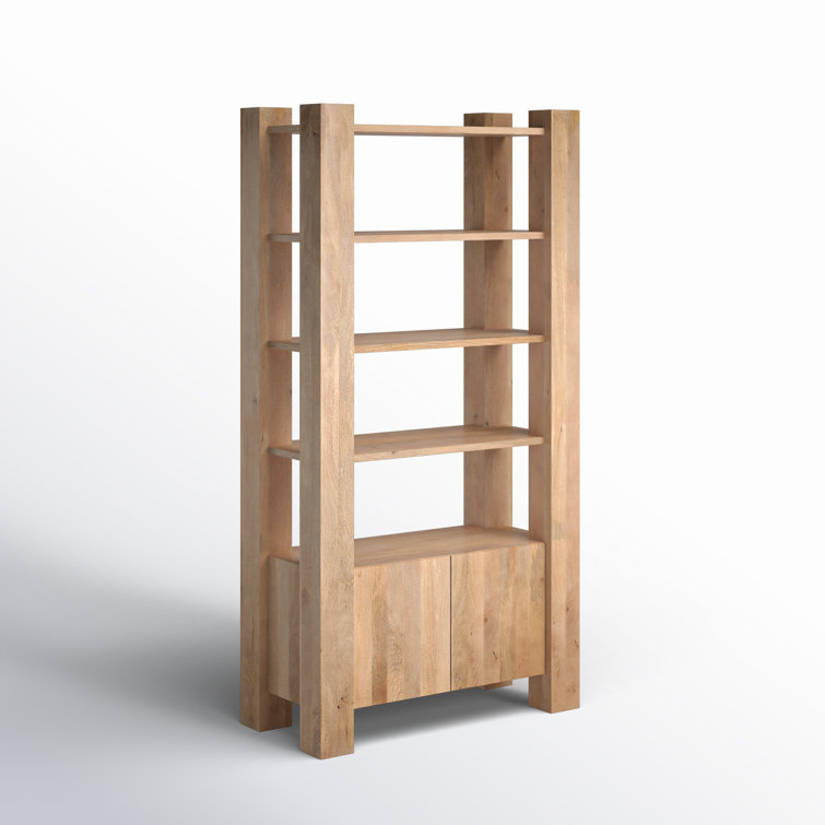 Beth Light Brown Mango Wood Etagere Bookcase with Doors