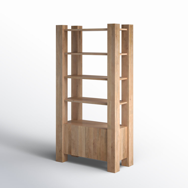 Beth Light Brown Mango Wood Etagere Bookcase with Doors