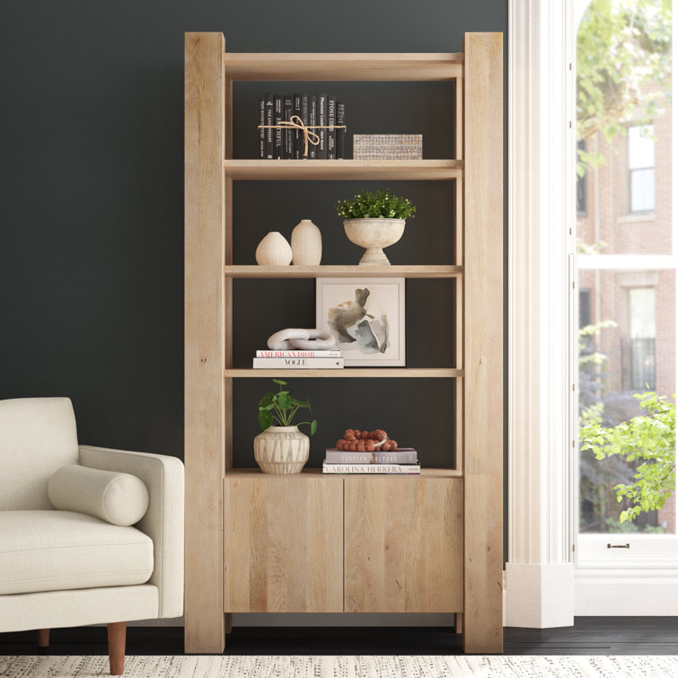 Beth Light Brown Mango Wood Etagere Bookcase with Doors