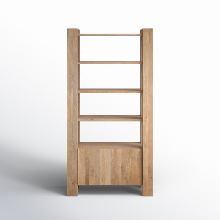 Beth Light Brown Mango Wood Etagere Bookcase with Doors