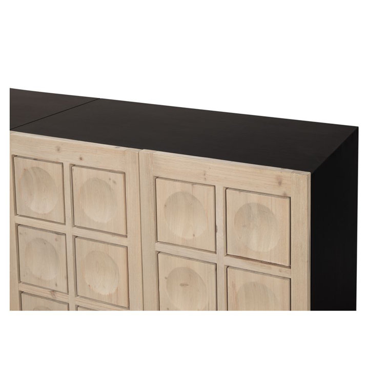 Nadir Light Wood and Black Geometric Pattern Sideboard
