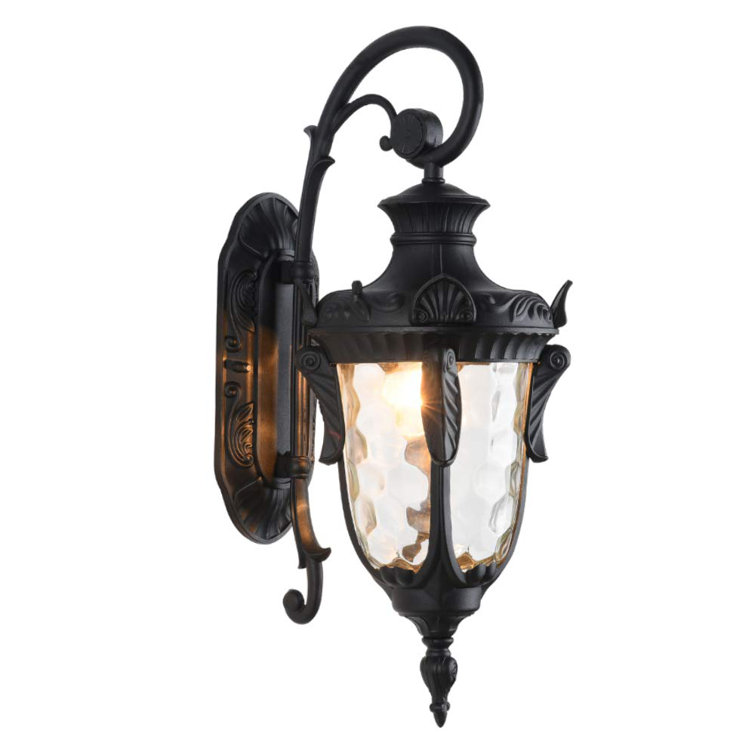 Black Hammered Glass Outdoor Wall Lantern Sconce