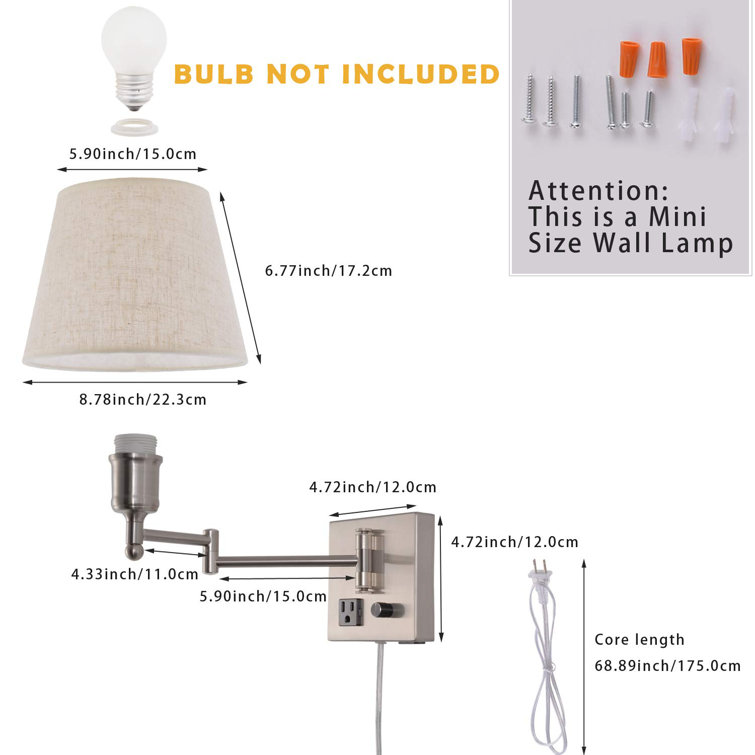 Satin Nickel Swing Arm Wall Sconce with Linen Shade