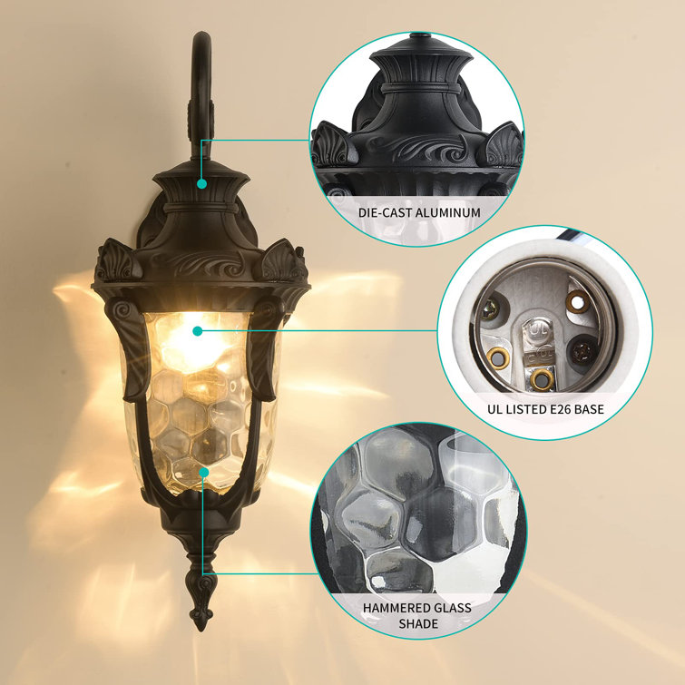 Black Hammered Glass Outdoor Wall Lantern Sconce