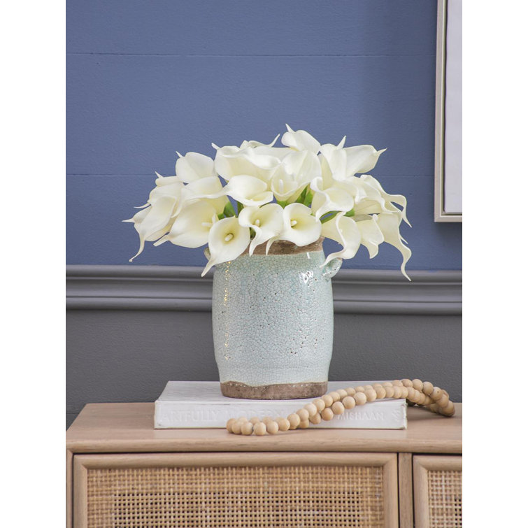 13" White Faux Calla Lily Outdoor Tabletop Set