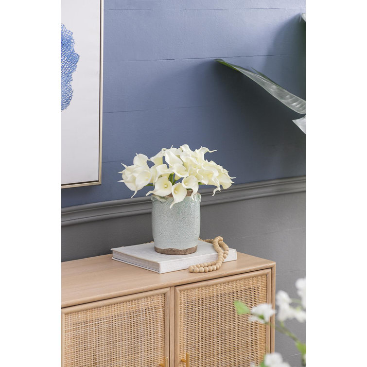 13" White Faux Calla Lily Outdoor Tabletop Set
