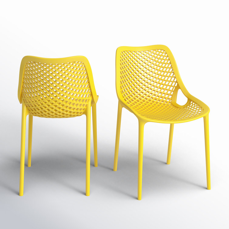 Yellow Stackable UV Resistant Plastic Outdoor Dining Chairs, Set of 2