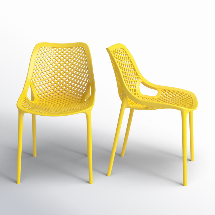 Yellow Stackable UV Resistant Plastic Outdoor Dining Chairs, Set of 2