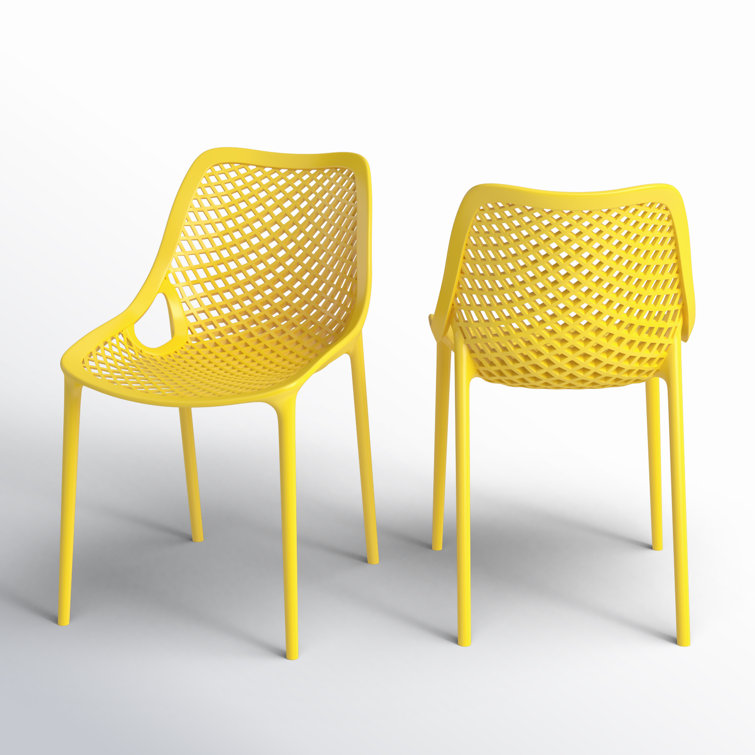 Yellow Stackable UV Resistant Plastic Outdoor Dining Chairs, Set of 2