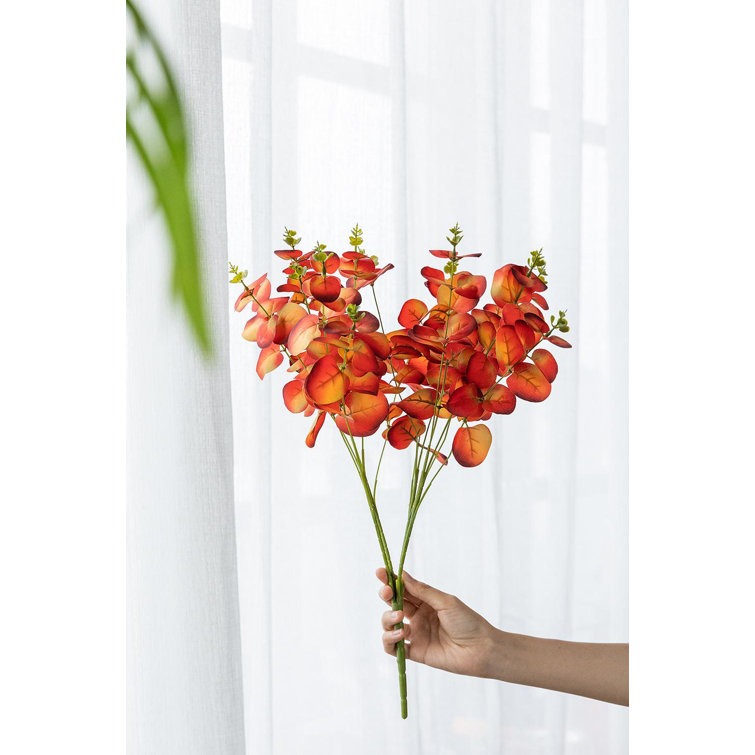 Set of 6 Red Faux Eucalyptus Greenery Stems