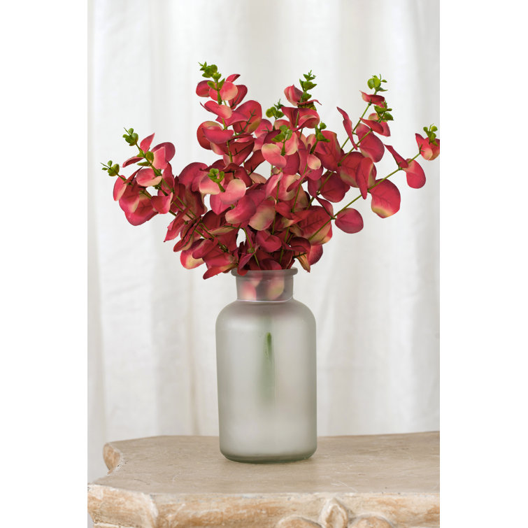 Set of 6 Red Faux Eucalyptus Greenery Stems