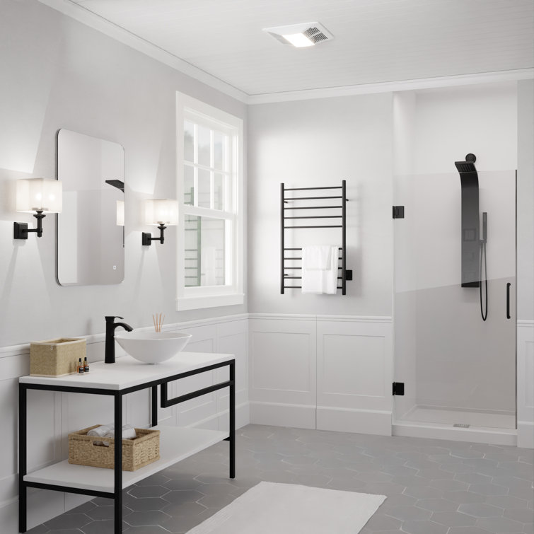 White Ceiling Mount Bathroom Exhaust Fan with LED Light and Bluetooth Speaker
