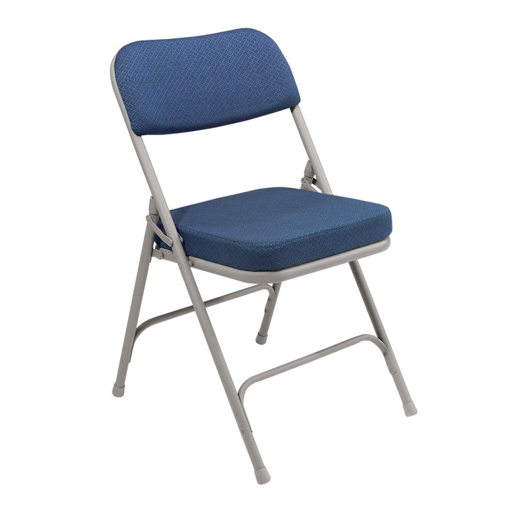Regal Blue Fabric Upholstered Armless Folding Chairs with Metal Frame - Set of 2