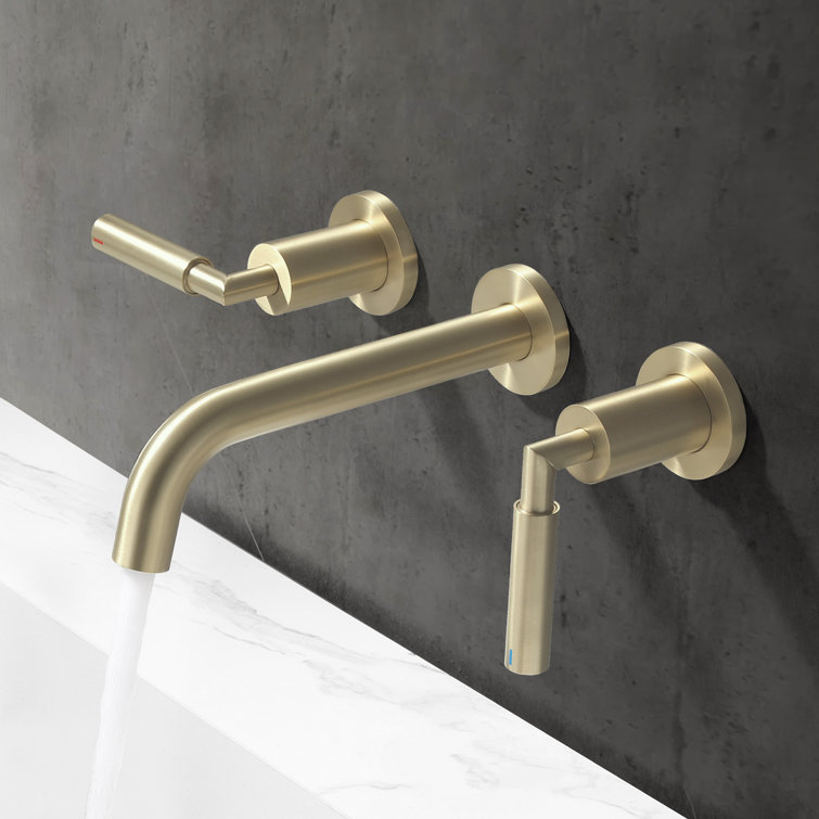 Brushed Gold Wall-Mounted Dual Handle Bathroom Faucet