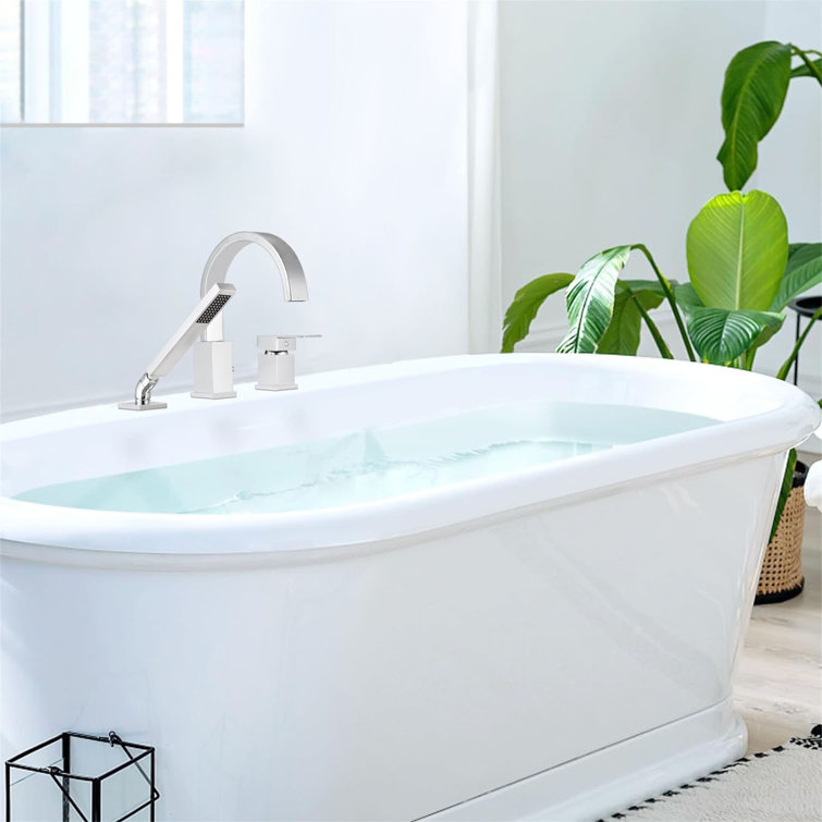 Polished Chrome Single Handle Roman Tub Faucet with Hand Shower