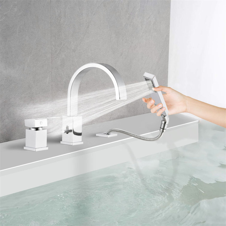 Polished Chrome Single Handle Roman Tub Faucet with Hand Shower