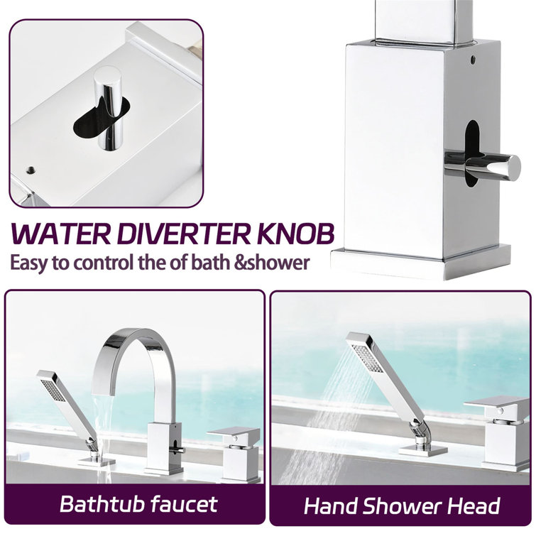 Polished Chrome Single Handle Roman Tub Faucet with Hand Shower
