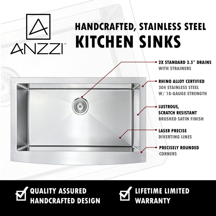 Elysian 36'' Stainless Steel Farmhouse Kitchen Sink