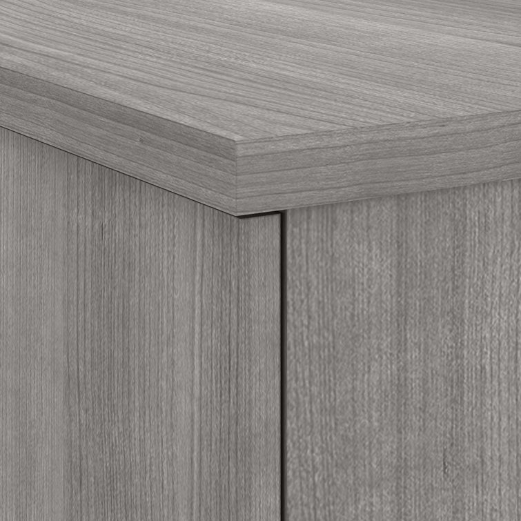 Platinum Gray Transitional L-Shaped Desk with Hutch and Bookcase