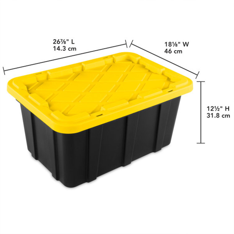 Sterilite 17 Gallon Black and Yellow Stackable Plastic Storage Totes, 6 Pack